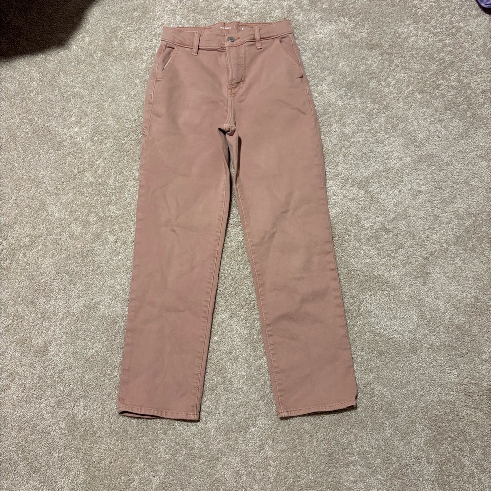 Old Navy light pink extra high-rise sky-high straight jeans size 2